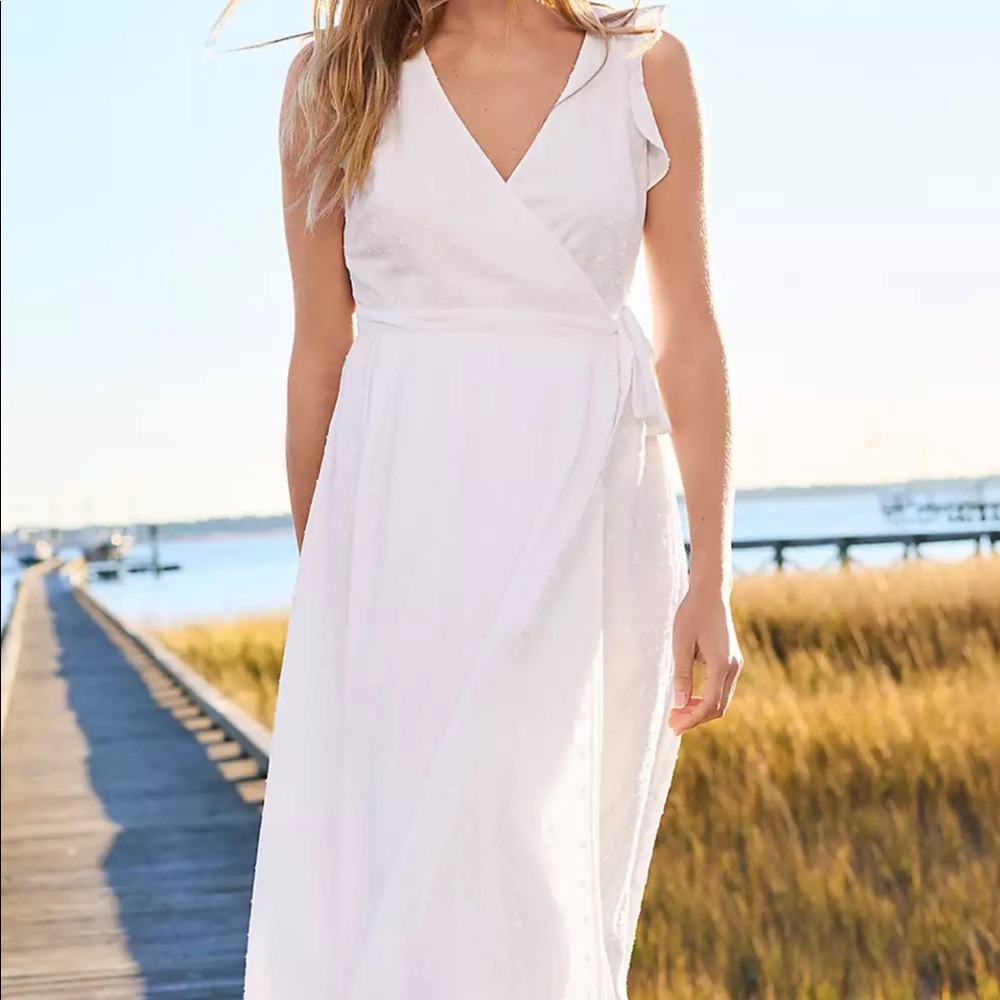 LOFT white eyelet crossover dress